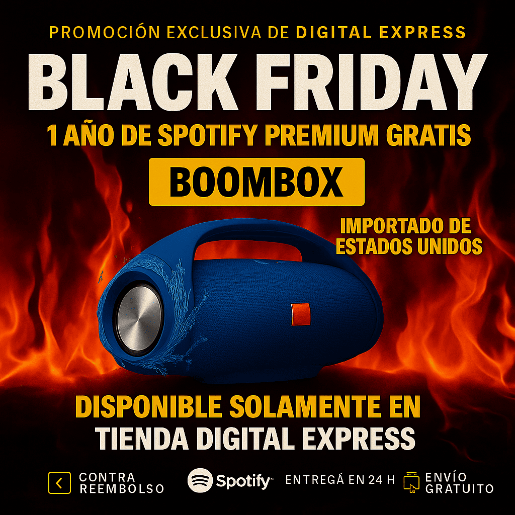 ¡POTENCIA Y SONIDO IMBATIBLES! ¡El BOOMBOX HA LLEGADO! +1 Año de Suscripción a Spotify Premium Gratis 🔥Calentamiento Black Friday🔥