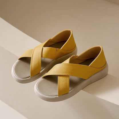 Sandalia Ortopédica Cruzada - Zapatos para caminar: sandalias sencillas de punta abierta, punta redonda, suela gruesa, versátiles, planas, para mujer.