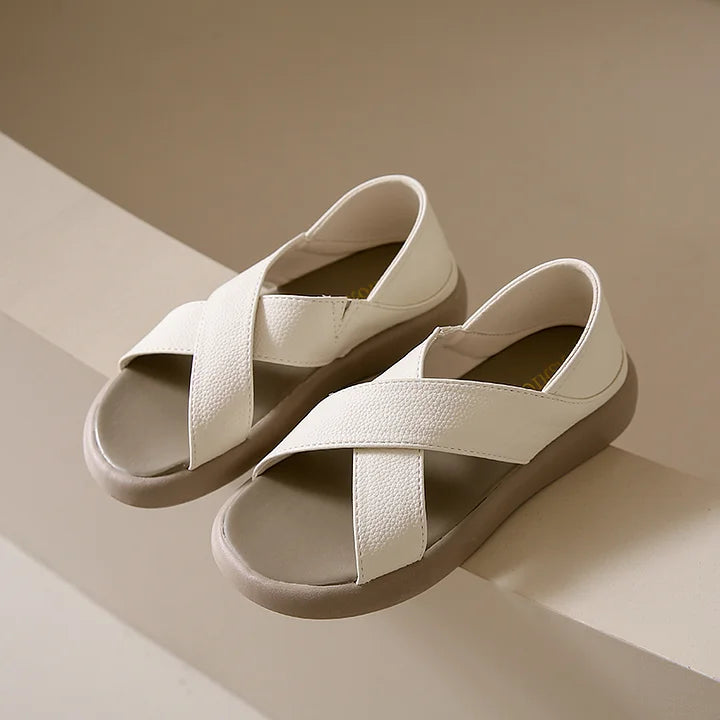 Sandalia Ortopédica Cruzada - Zapatos para caminar: sandalias sencillas de punta abierta, punta redonda, suela gruesa, versátiles, planas, para mujer.