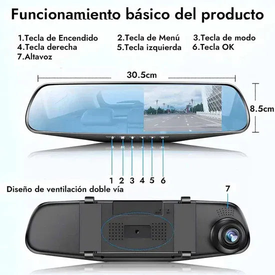 Espejo Retrovisor Doble Cámara Pantalla